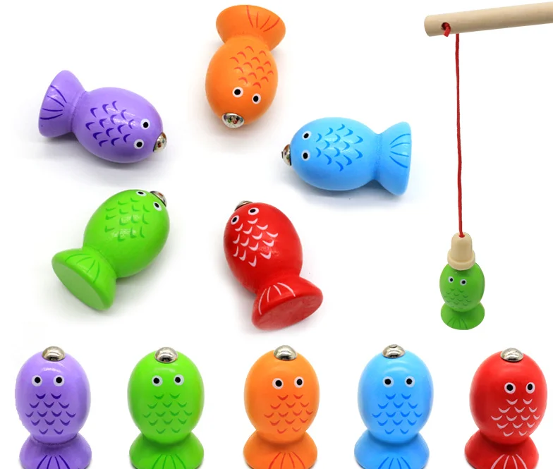 

Five Colour Montessori Wooden Magnetic Fishing Game Geometry Column Puzzle Toys Children Early Educational Puzzle