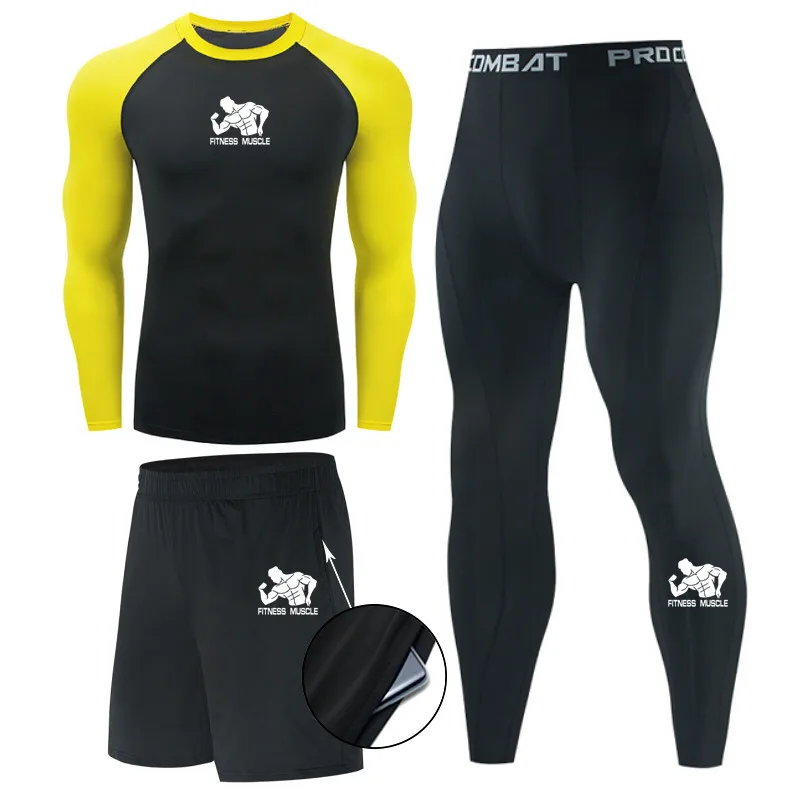 

2021 Fitness Muscle Compression TShirts Running Sets Tracksuit Mens Tights Jogging Suit Gym Sports Men Fitness Workout Tight Tee