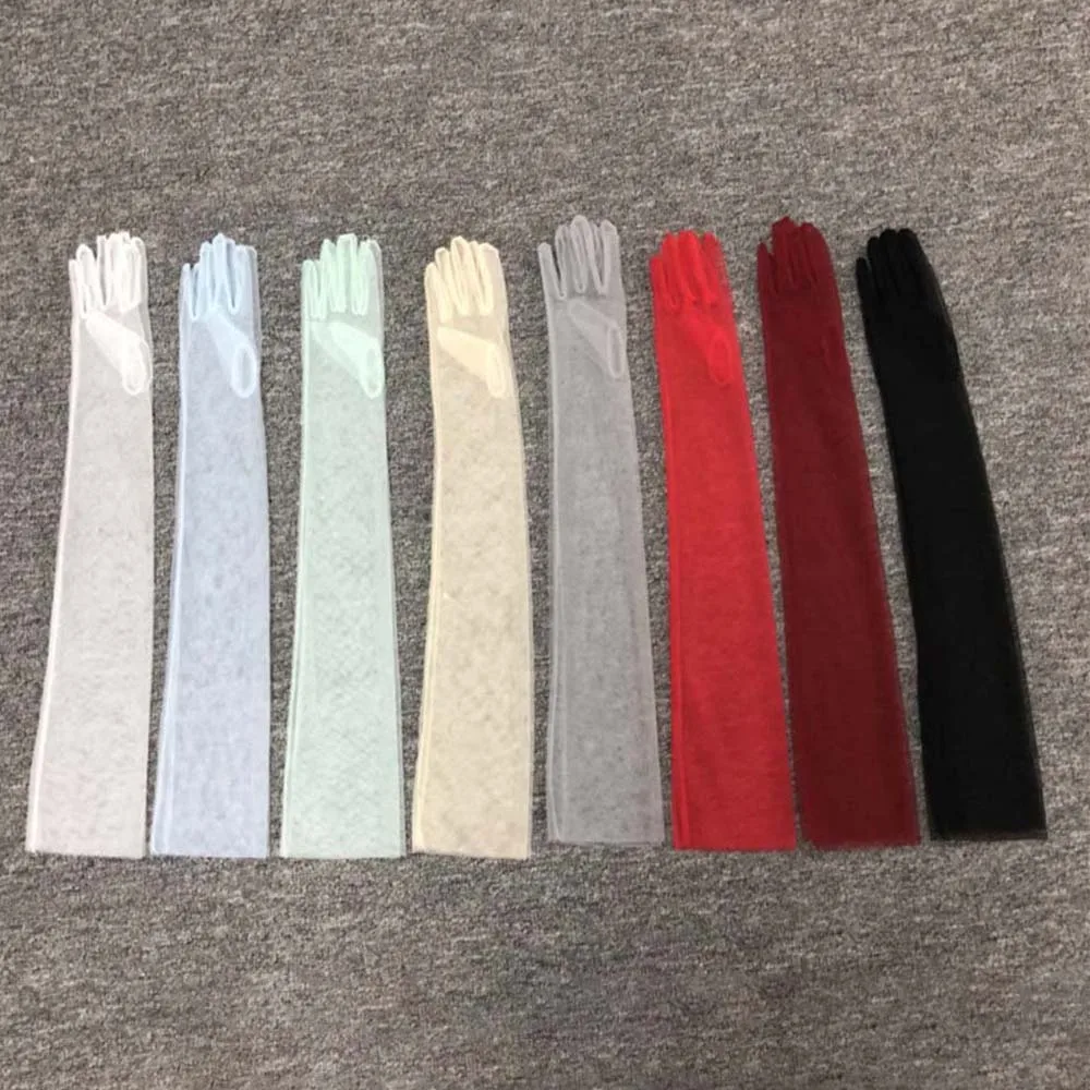 Женские ультратонкие перчатки из тюля длинные до локтя прозрачные аксессуары