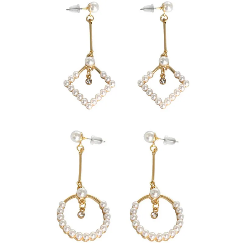 Жемчужные круглые прямоугольные серьги модные трендовые благородные и щедрые