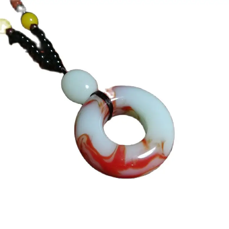 Натуральный Хотан красный и белый нефрит мирная Кнопка ожерелье кулон | Дом сад - Фото №1