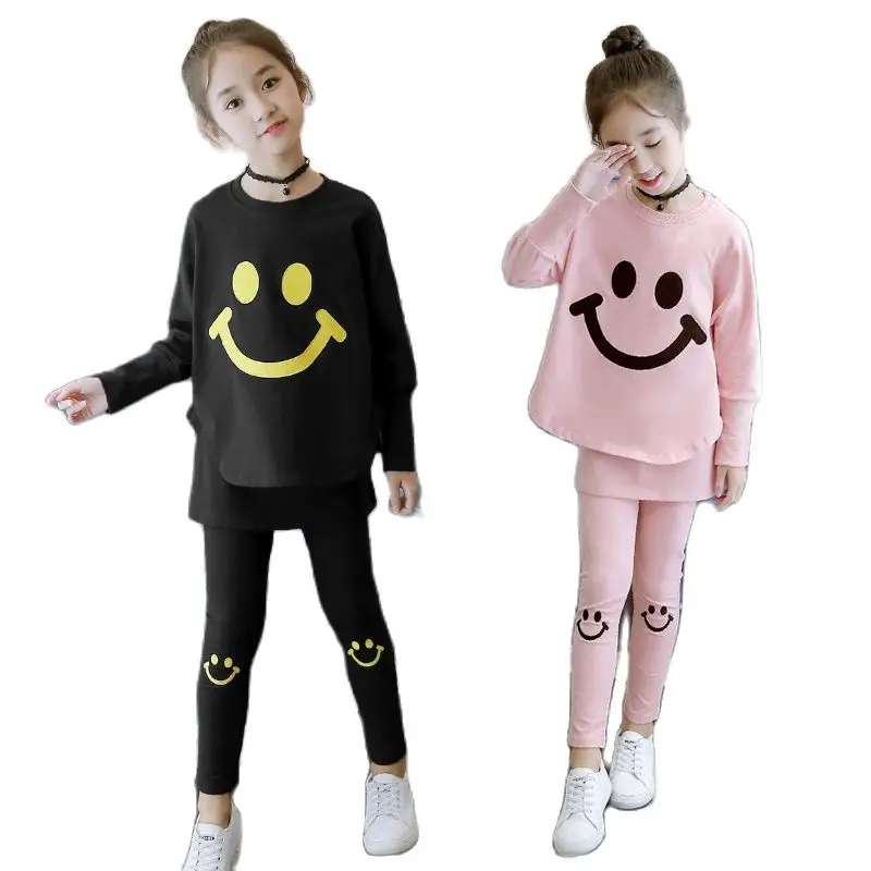 Комплекты осенней одежды для девочек рубашка с принтом Улыбка и летучая мышь +