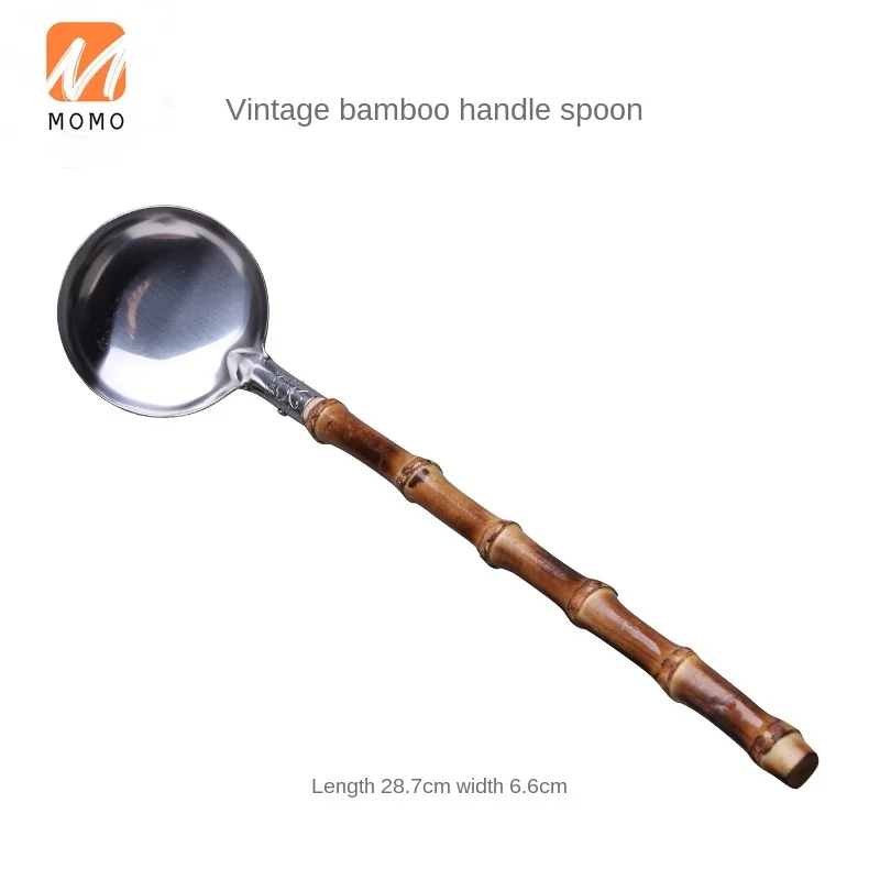 

Japanese Creative Pattern Stainless Steel Soup Ladle Hotel Bamboo Root Handle Spoon Japanese Sushi Wooden Handle Colander