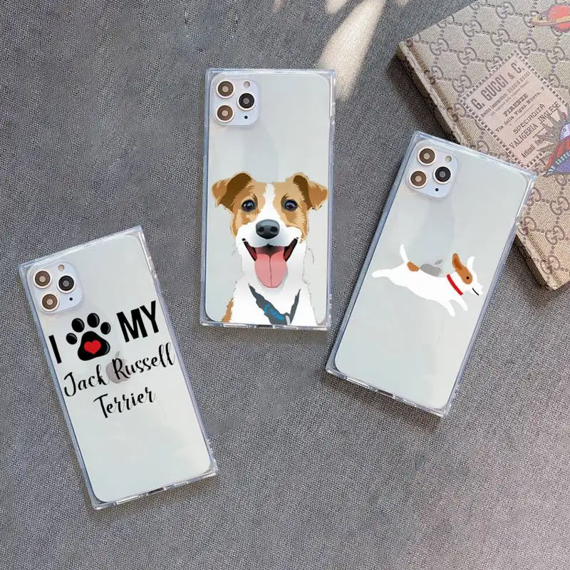 

Jack Russell Terrier Dog Phone Case For iPhone 7 8 11 12 X XS XR MINI Pro Max Plus Clear Square Transparent