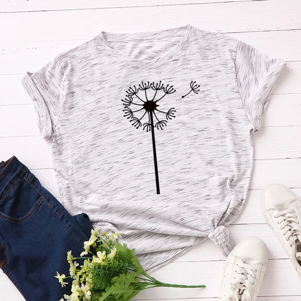 

Plus Size S-5XL New Dandelion Print Women's t-shirts 100%Cotton Women Shirts O Neck Short Sleeve Tees Summer T Shirt Female