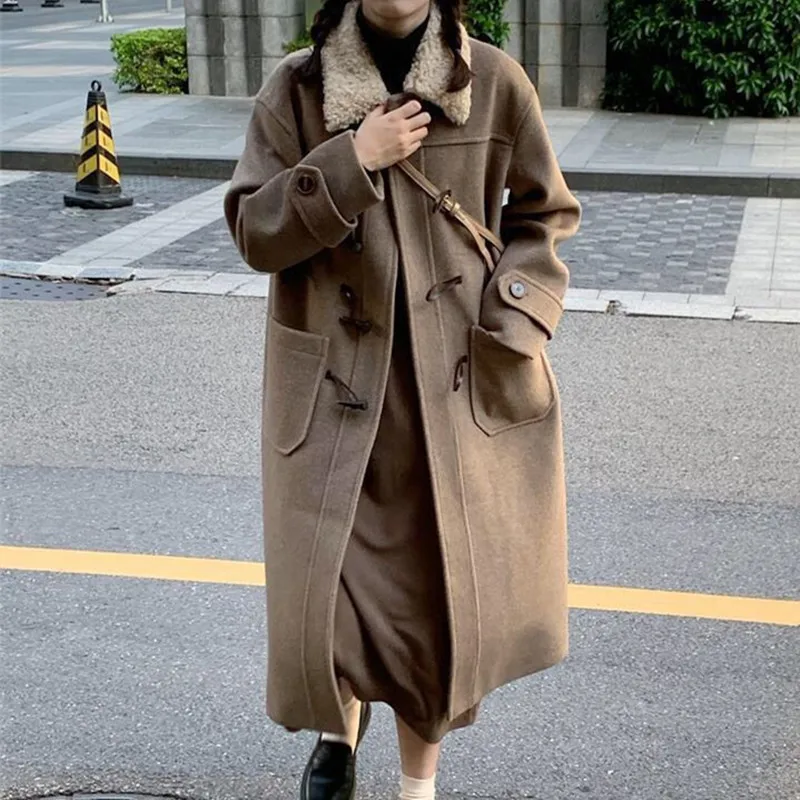 

Модное шерстяное пальто, женская одежда, свободные хлопковые зимние пальто, женская верхняя одежда, теплые толстые шерстяные пальто и куртк...
