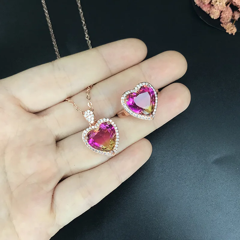 14K розовое золото цвет ожерелье Rubellite драгоценный камень кулон для женщин Colgante Plata