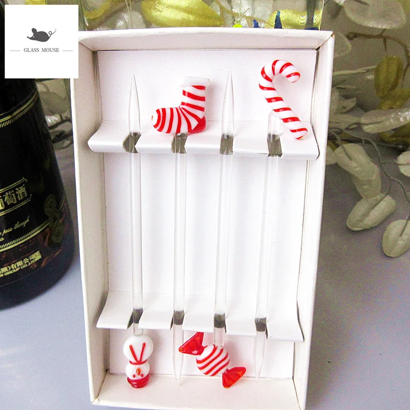 4 шт. миниатюрные фигурки новогодней елки из муранского стекла ручной работы с