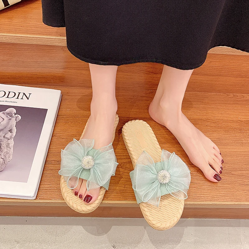 

Shoes Butterfly-Knot Slippers Soft Platform Slides Slipers Women Fashion Low Comfort Flat Summer 2021 Luxury Butterfly-knot Fabr