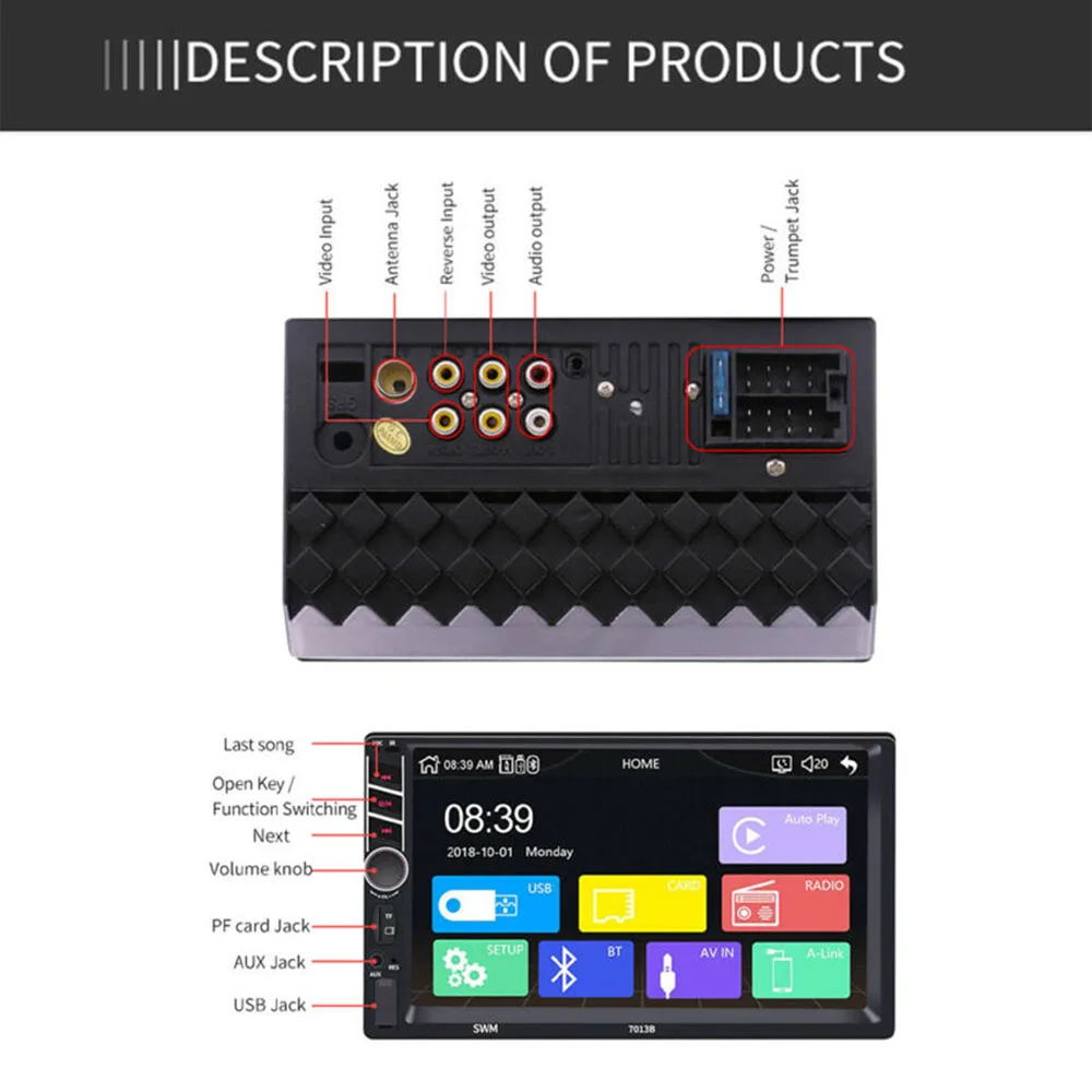 Автомагнитола Carplay 2 Din Bluetooth Android 7 &quotсенсорный экран видеоплеер MP5 USB TF стерео