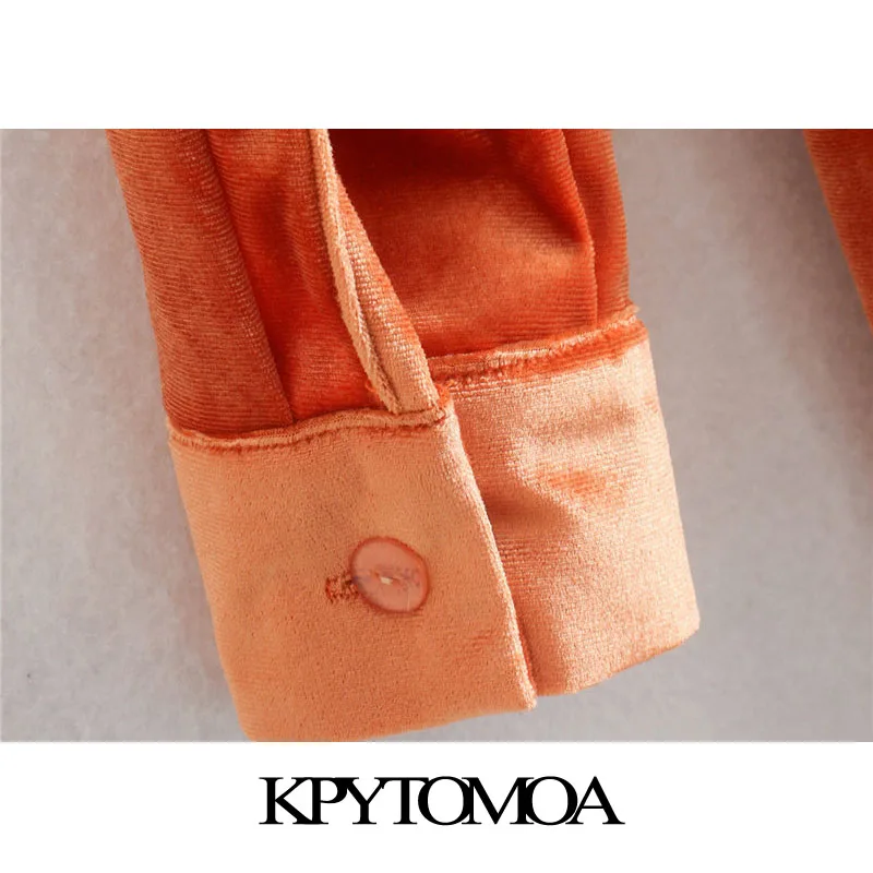 

KPYTOMOA Women 2020 Chic Fashion Pleated Velvet Mini Dress Vintage Long Sleeve Button-up Female Dresses Vestidos Mujer