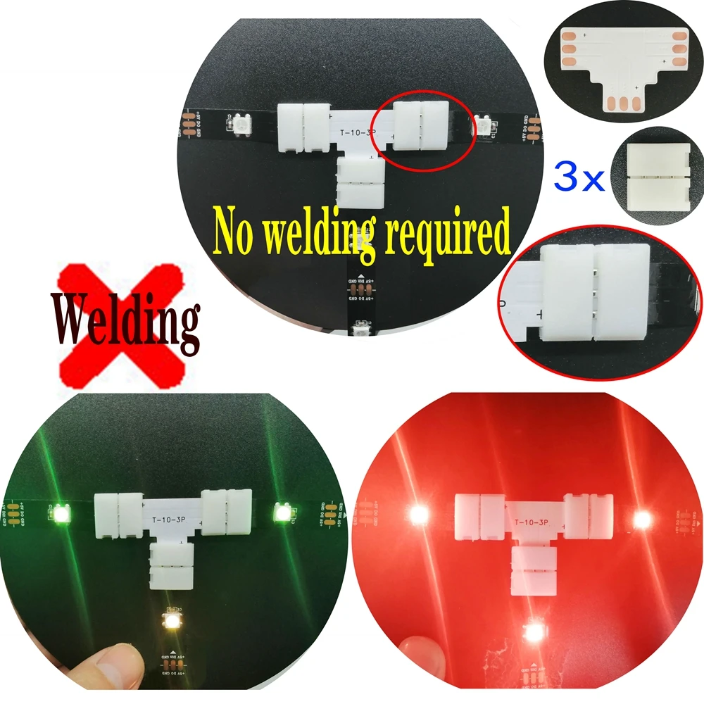 Connector WS2812b WS2813 WS2815 SK6812 WS2811 5050 RGB Led Strip 10mm 2 3 4 5Pin X T L Shape Corner Clip Free Soldering Terminal |