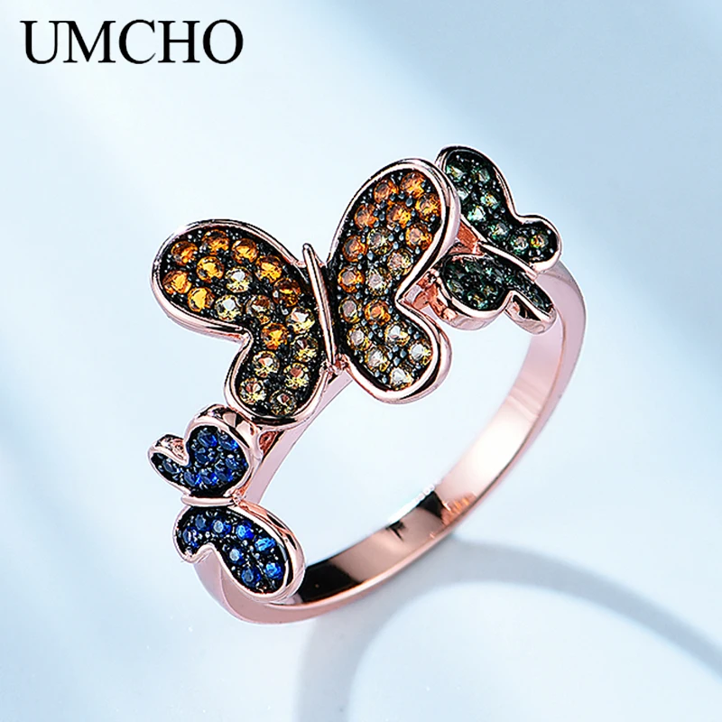 

UMCHO Genuine 925 Sterling Silver Rings Natural Butterfly Pattern Rings Party Hyperbole Gifts For Women Fine Jewelry