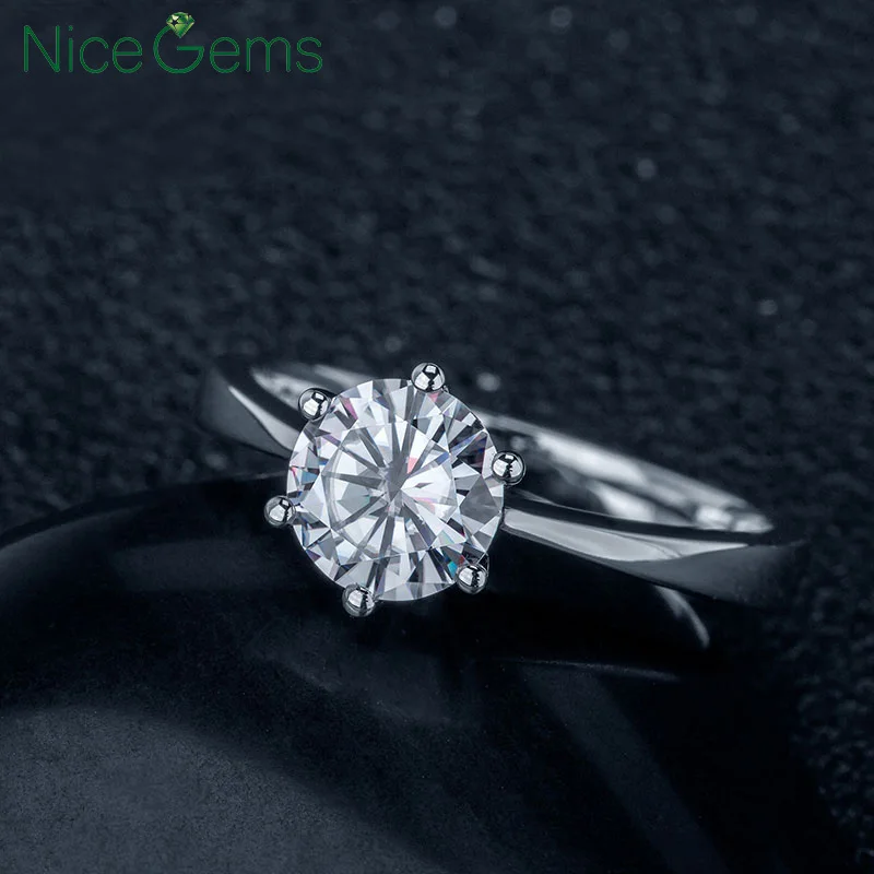 NiceGems 1ct Муассанит солитер обручальное кольцо 14K 585 Белое золото D цвет 6 5 мм шесть