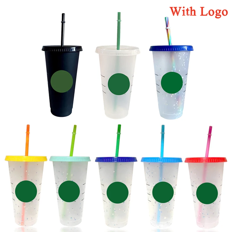 700 мл конфетти чашка с радугой соломенная крышкой логотипом многоразовые Цвет
