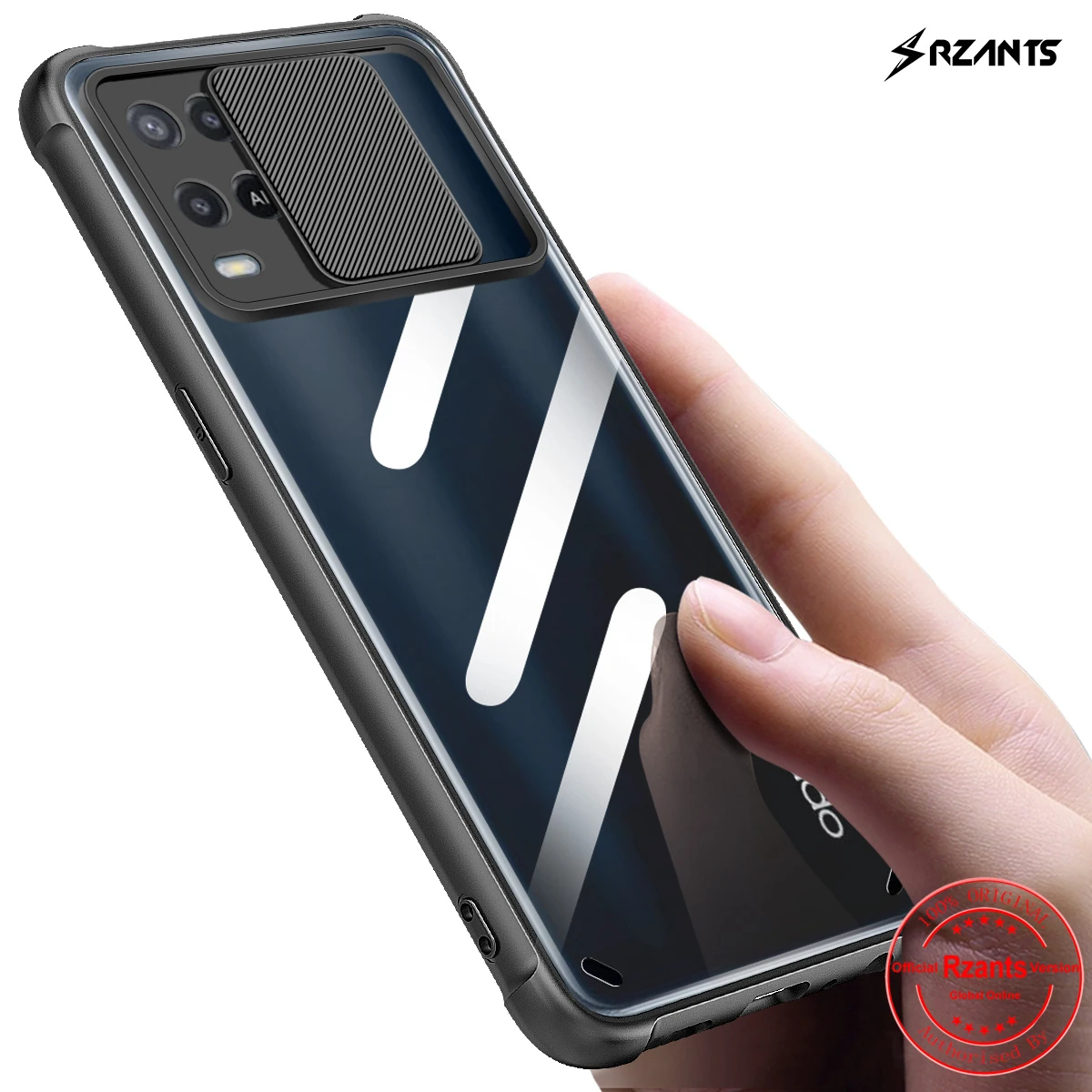 

Rzants For OPPO A54 Case [Lens Protection] Camera Protect Function By Slide Square Lid Slim Clear Cover Soft Phone Casing