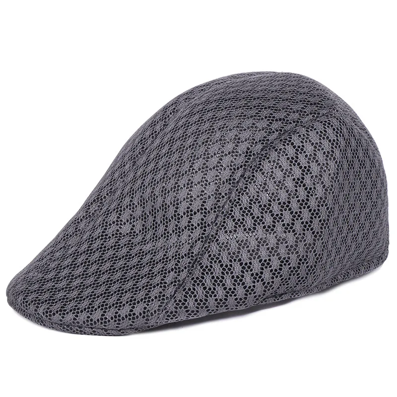 

Helisopus Korean Men's Mesh Flat Cap Berets Pure Color Hollowed Mesh Cap Visors Breathable Summer Sun Hats