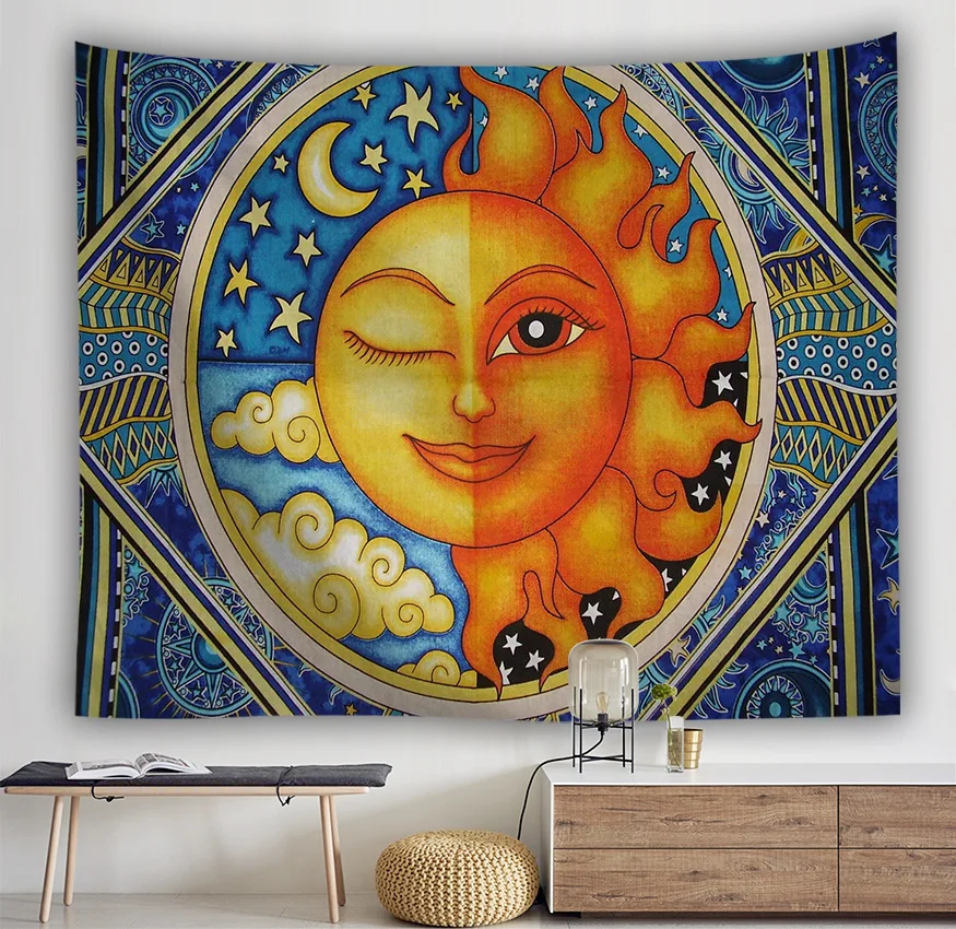 Sun Moon Tapestry Wall Hanging Hippie Bedspread Throw Cover Home Decors Tarot Magical Skeleton | Дом и сад