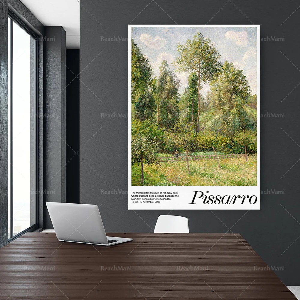 

Pissarro Exhibition Poster, Camille Pissarro Print, Poplars, Ã‰ragny, Impressionism, Landscape Painting, France, Home Decor