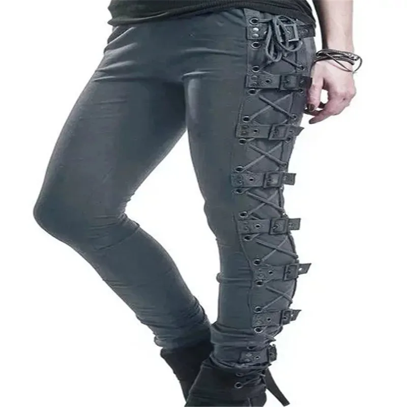 

Gothic Side Lace Up Pants Women Fashion Leggings Black Skinny Pants Ladies Long Trousers Sweatpants Joggers Pantalon Femme