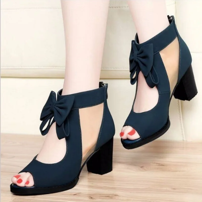 

2021 New Summer Women Lace Ankle-Wrap Sandals Casual Zip Open Top Ladys Sandals Chunky Heels Plataformas Mujer Sandalias
