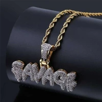 savage brass gold color iced out micro pave cubic zircon 24inch charm letter pendant necklace for men