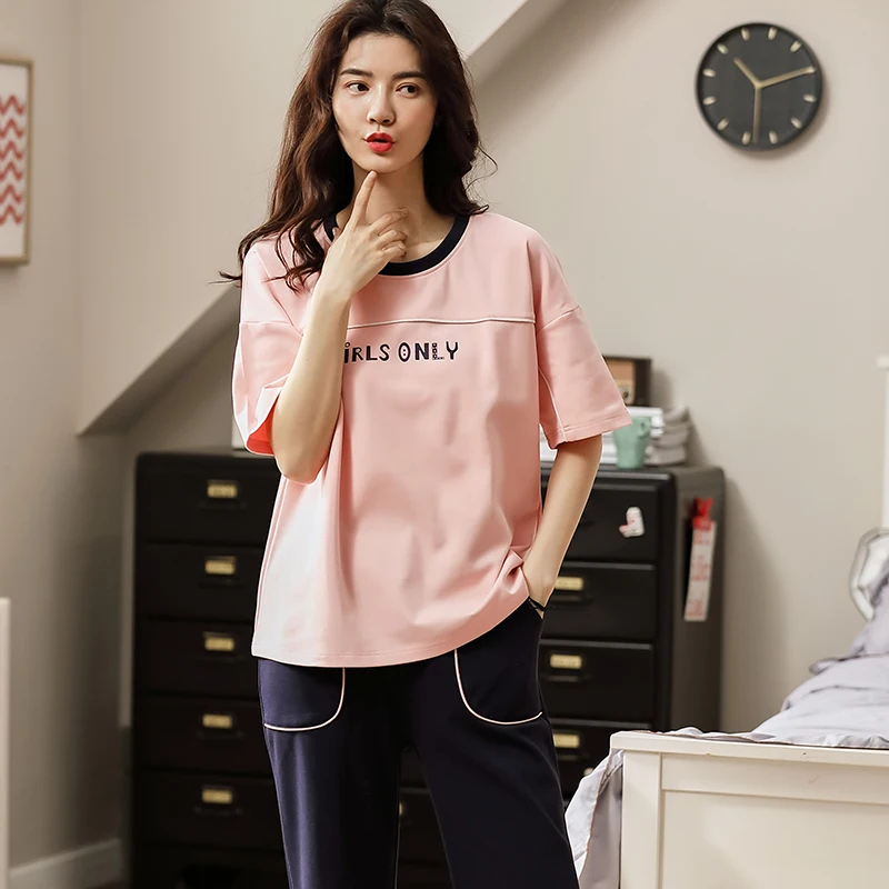 Женский пижамный комплект с коротким рукавом 100% хлопок одежда для сна девочек