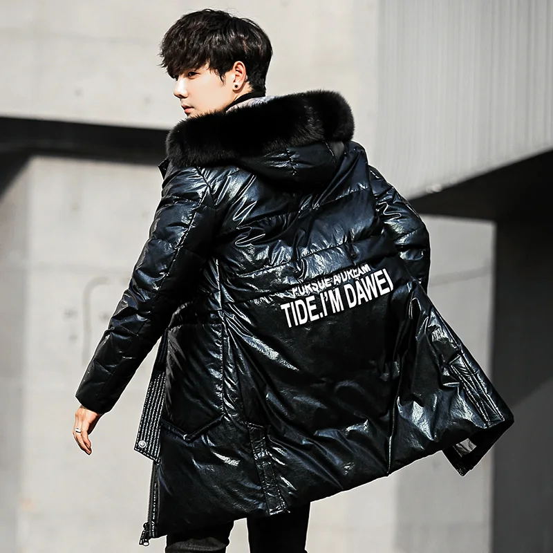 New down jacket fashion trend men's coat warm winter coat long fox wool collar white duck down coat high quality