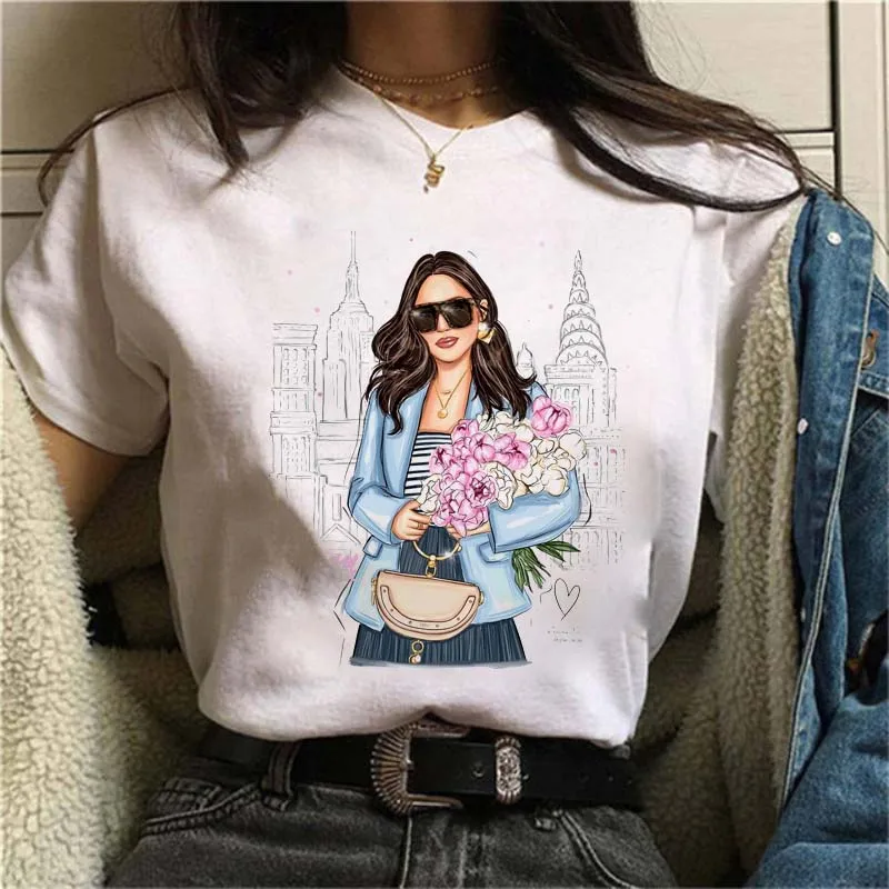 

Maycaur Women Tshirts Summer Short Sleeve Print Lady T-shirts Vogue Girl T Shirt Casual Ladies Tops Womens Graphic Tees Female