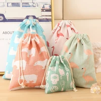 cartoon lovely design receives sundry bag cotton linen drawstring storage bag travel organizing bag storage bags