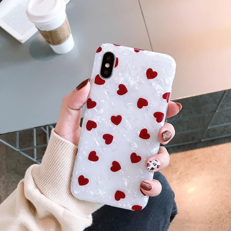 Korea Red Love Heart Phone Case for Iphone 11 Pro Max Xs Tpu Silicone Fritillaria Xr 6s 7 8 Plus Back Cover | Мобильные телефоны и