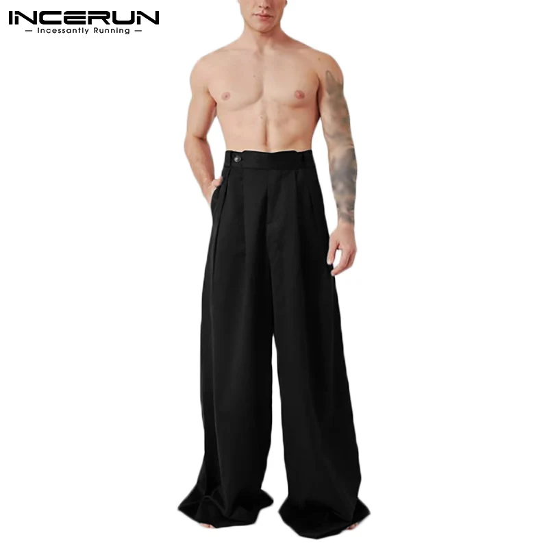 

INCERUN 2022 Solid color Trousers American Vintage Style Straight-leg Pants New Mens Casual Streetwear Hot Sale Pantalones S-5XL