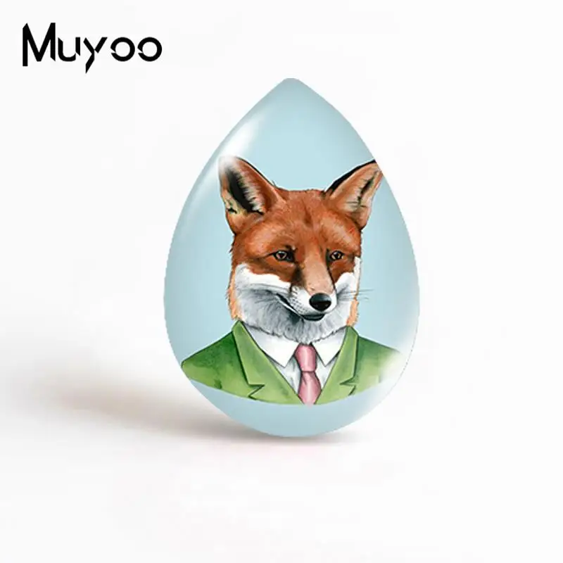 Модные лисички 2019 года - синие цветочные капли стеклянной купола с изображением лисы на кабошоне искусства.