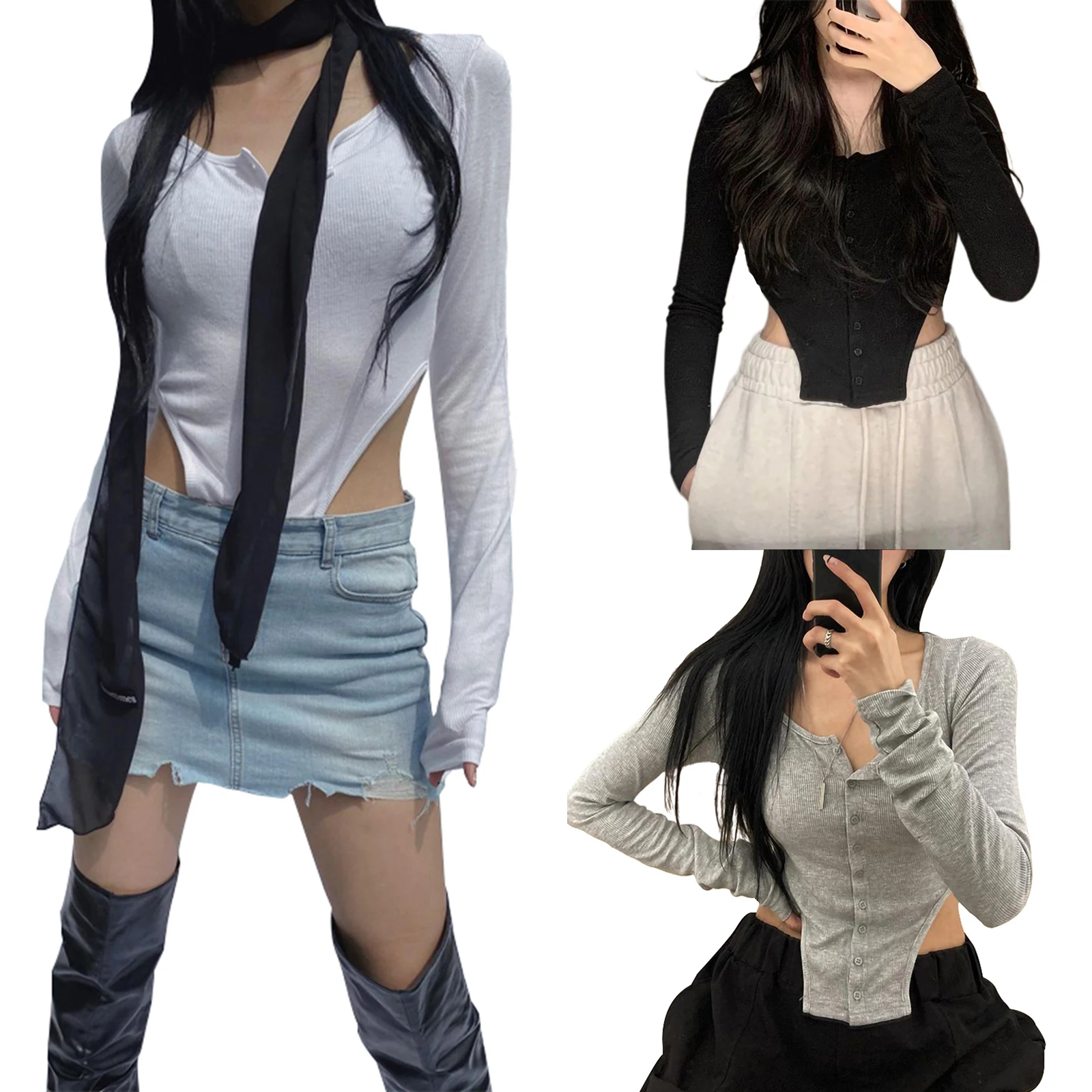 Женская рубашка на пуговицах пикантный однотонный топ с длинным рукавом и