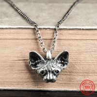 mkendn 100 925 sterling silver sphinx hairless siamese cat with blue eyes pendant necklace for men women anti allergy jewelry