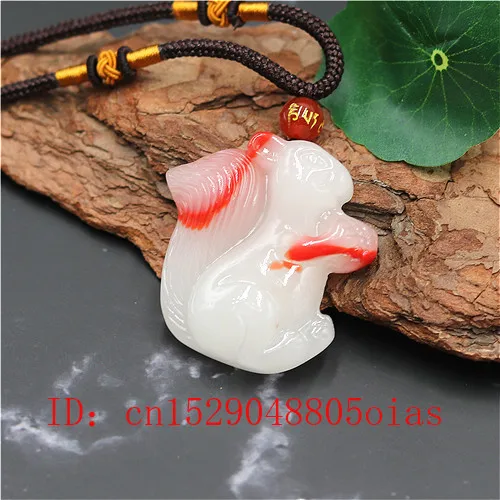 Натуральный красный белый (Hetian) нефрита Нефритовый камень подвеска в виде белки