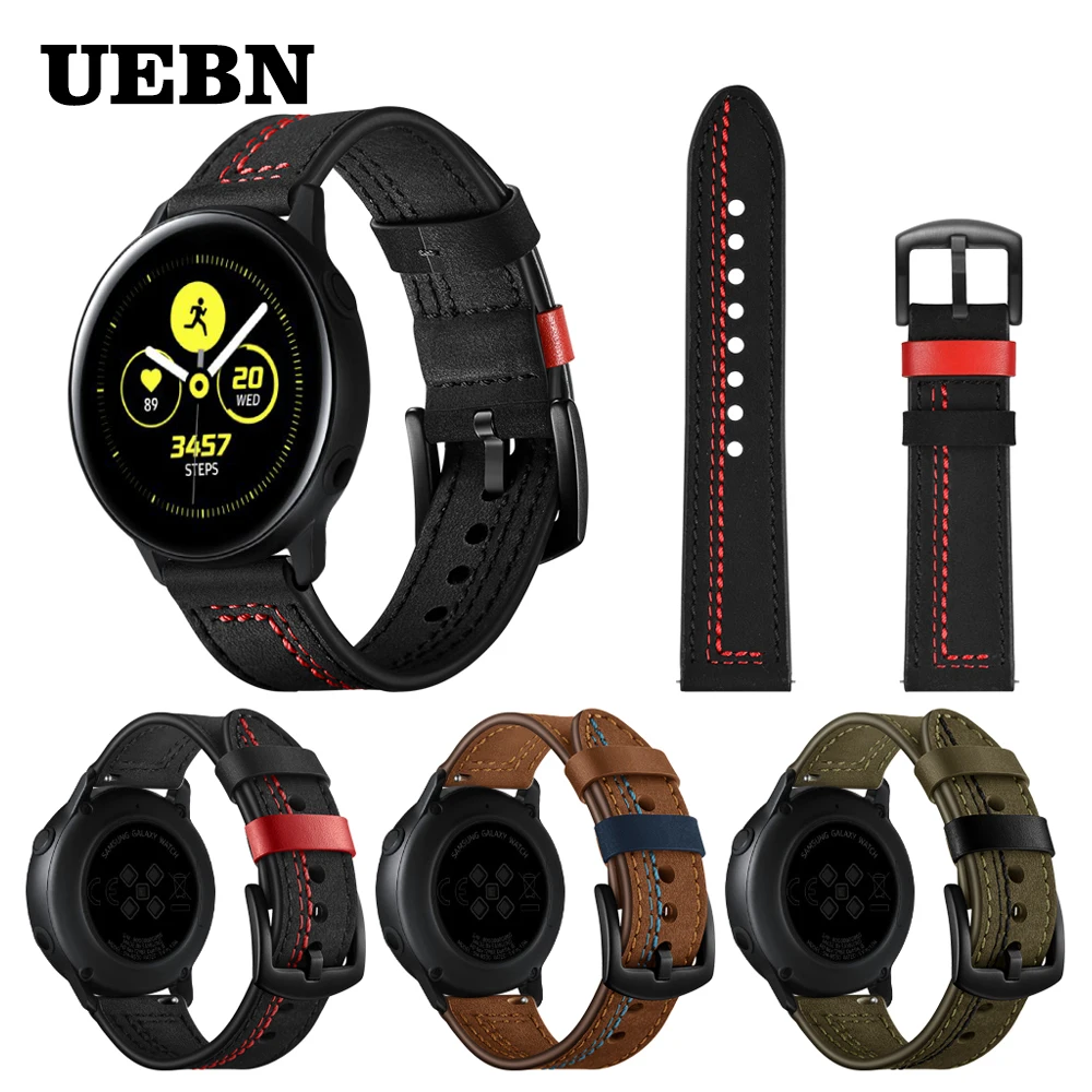 

UEBN 20mm Luxury Leather Wrist Strap For Samsung Active 2 44mm 40mm/Galaxy Watch 42mm/Gear Sport S2 Band Bracelet Watchbands