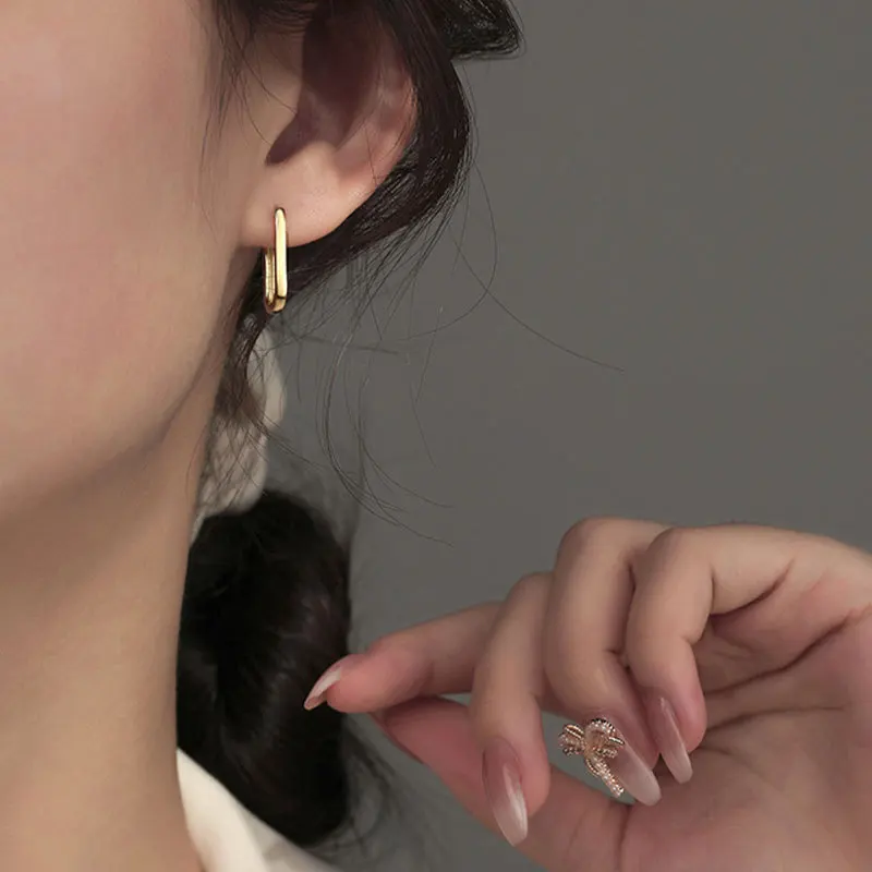 

S925 Sterling Silver Needle Stud Earrings Female Cold Wind Simple Korean High-End Sense Of Temperament Classic Party Jewelry