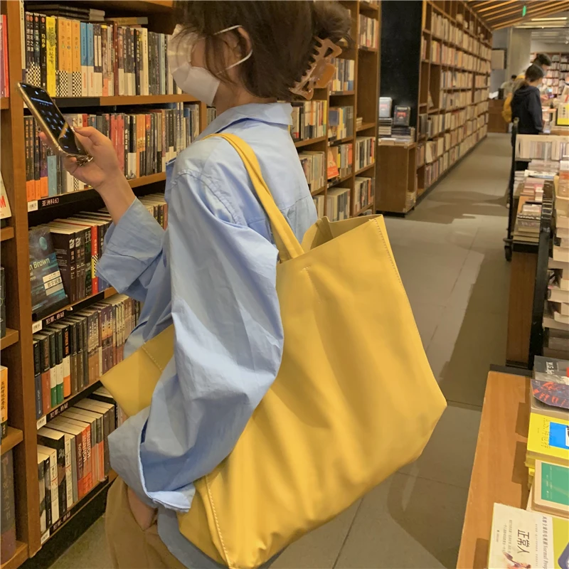 

Large Capacity Women Casual Tote for Shopping Solid Color PU Leather Ladies Shoulder Underarm Bags Student Girls Book Handbags