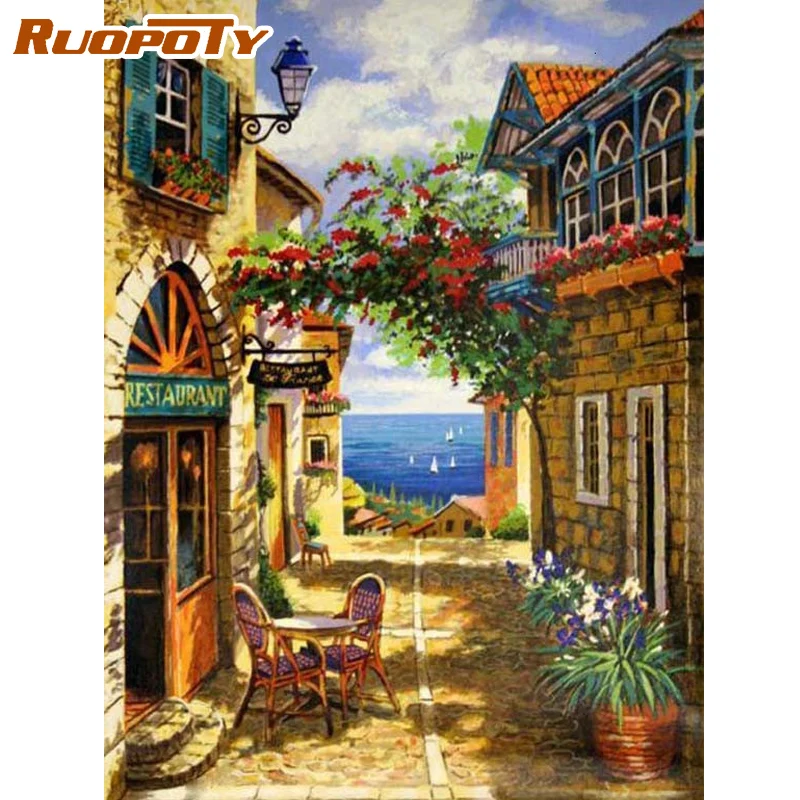 

RUOPOTY Frame Picture Diy Oil Painting By Numbers Kits House Landscape Acrylic Wall Art Home Decors Coloring By Numbers Artwork