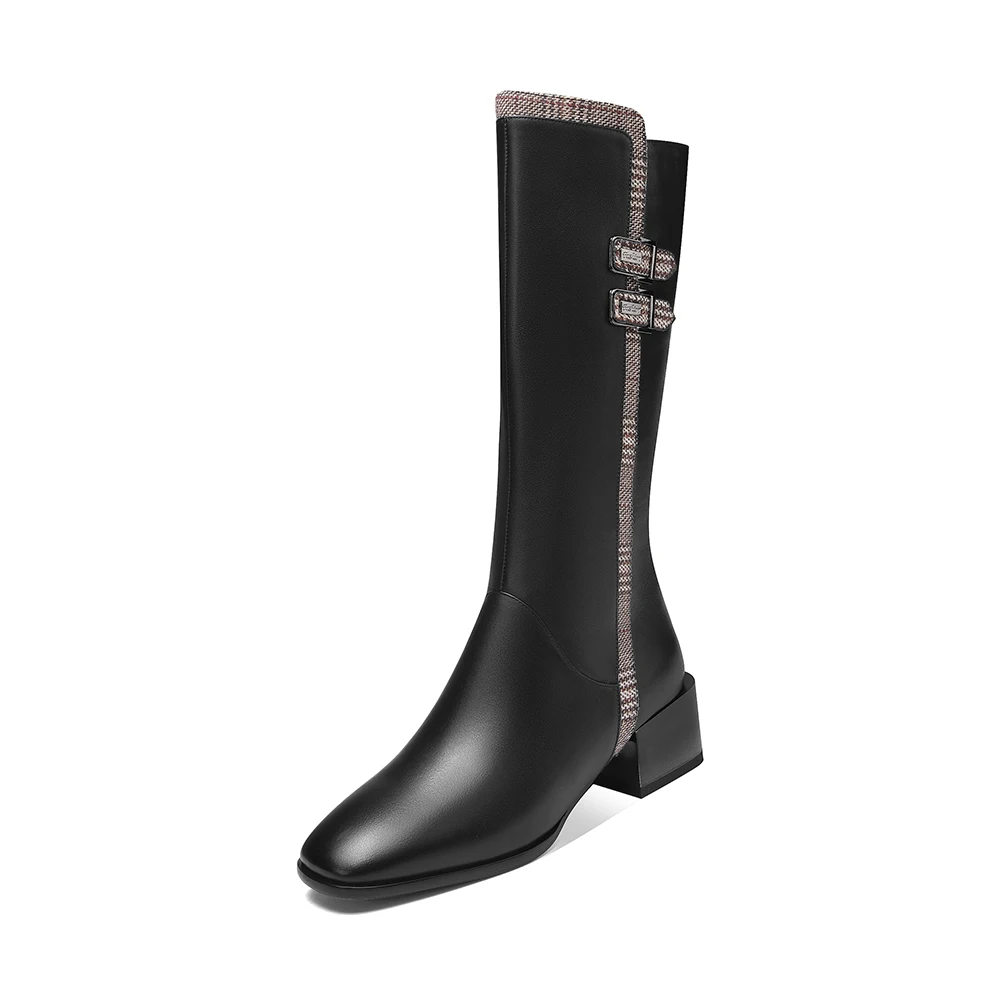 Black Cow Leather SOPHITINA/модные дизайнерские ботинки из высококачественной натуральной кожи; удобная обувь на квадратном каблуке с круглым носком; Лидер продаж; ботинки на молнии; PO302 - Цвет: Black Cow Leather