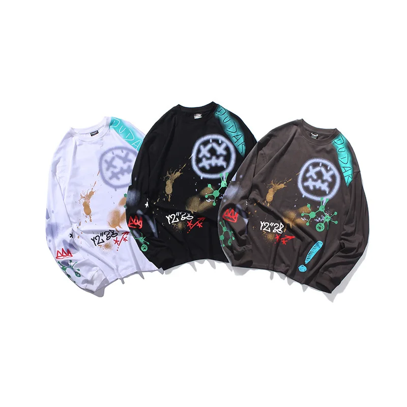 

Fashion Couple Pullover Tops Street Hipster Graffiti Hand Paint Long Sleeve T-shirts Women Casual Loose O-Neck Cotton Sweatshirt