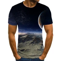 2021 new best selling planet printed o neck short sleeve simple and generous colorful geometric fit soft graphic t shirt