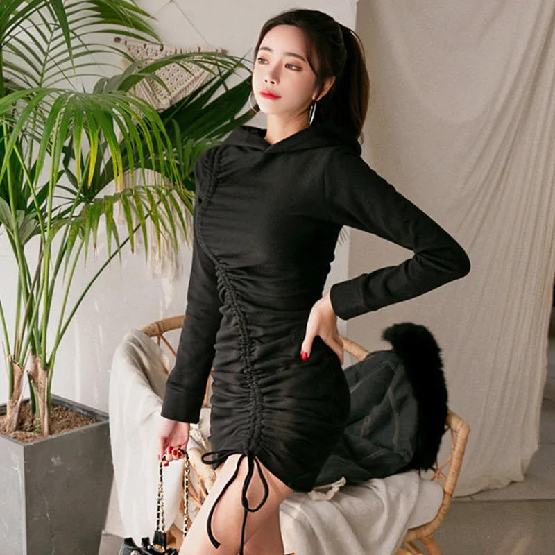 Dress 2020 autumn and winter women's ladies slim fashion bag hip Office Lady knitting Cotton Knee-Length Natural Regular