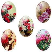 tafree 2019 new mix color flower oval shaped 18x25 mm photo 5pcslot glass cabochon dome flat back jewelry making findings fq45