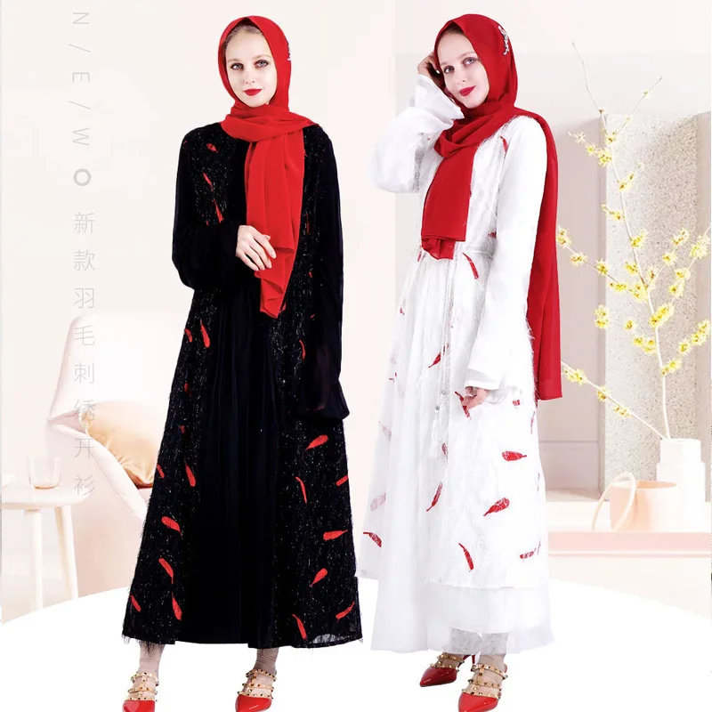 Женское вечернее длинное платье с вышивкой в виде перьев, кафтан, индейка, Laace-up хиджаб Абая, Дубай, Vestido Caftan, марокканская мусульманская одеж...