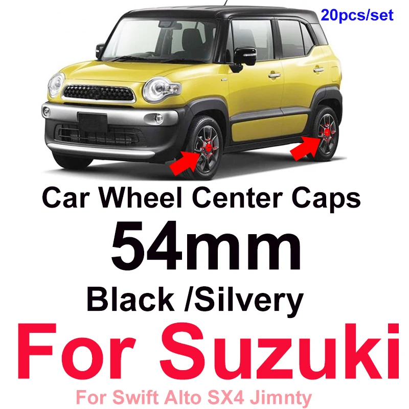 

20pcs Car Styling 54mm Wheel Hub Cover Auto Badge Rims Wheel Center Caps 5.4CM Black/Silvery Emblem for Swift Alto SX4 Jimnty