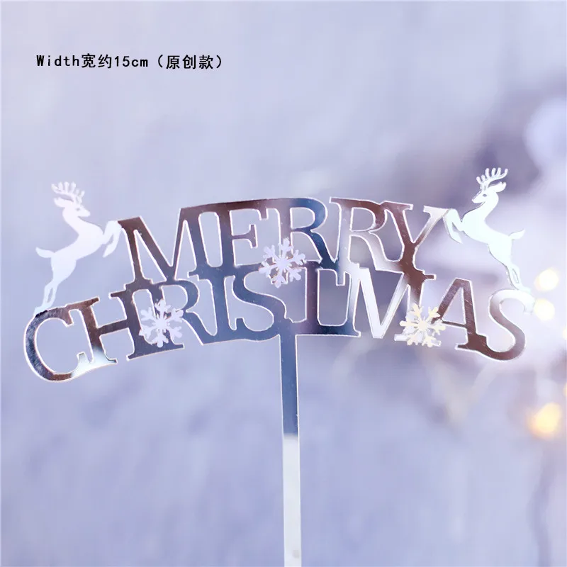 2pc silver christmas Merry Топпер на Рождественский торт Золото Серебро Лось Замороженные вечерние акриловые снежинки украшения сладкие подарки для выпечки - Цвет: 2pc silver christmas
