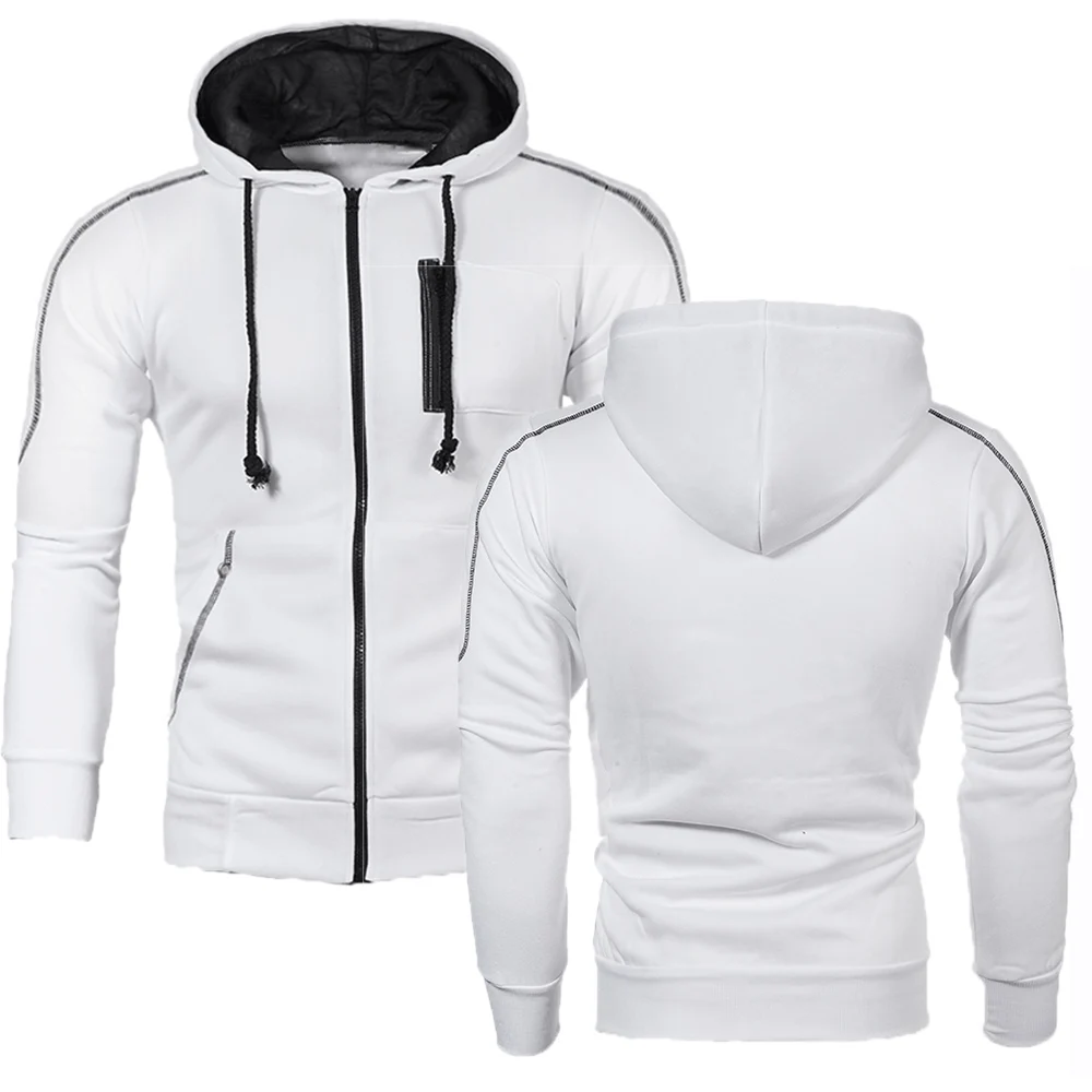 

2021 Men's Spring and Autumn Fleece Pocket Zipper Hoodie Sports Casual Trend Street Style Men