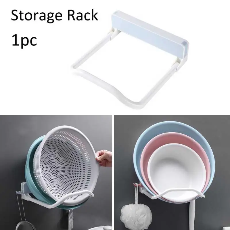 Wall Mounted Foldable Wash Basin Storage Racks Pot Lid Shelf Holder Self Adhesive Storage Bathroom Organizer Kitchen Storage